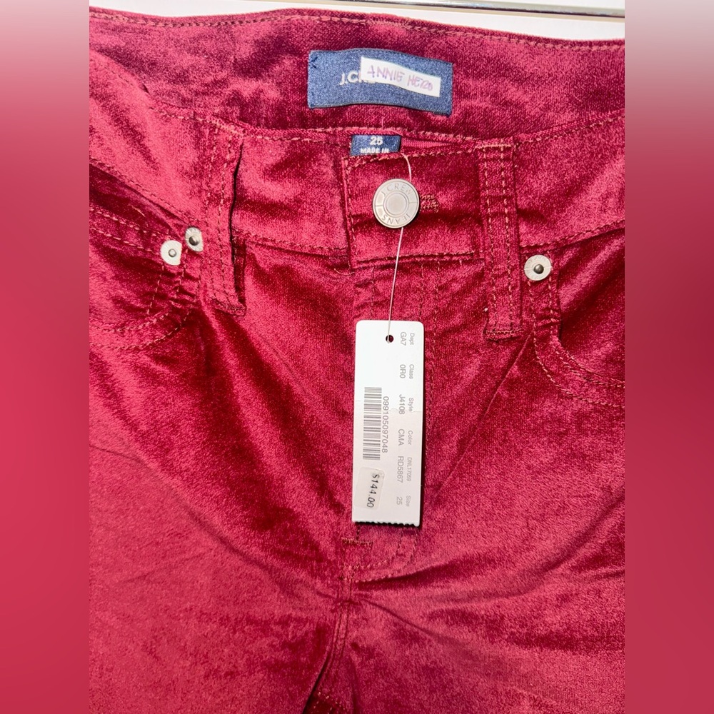 J. Crew Velvet 9" Rise Toothpick Skinny Jeans in Crimson Maple - Size 25 - Picture 4 of 10